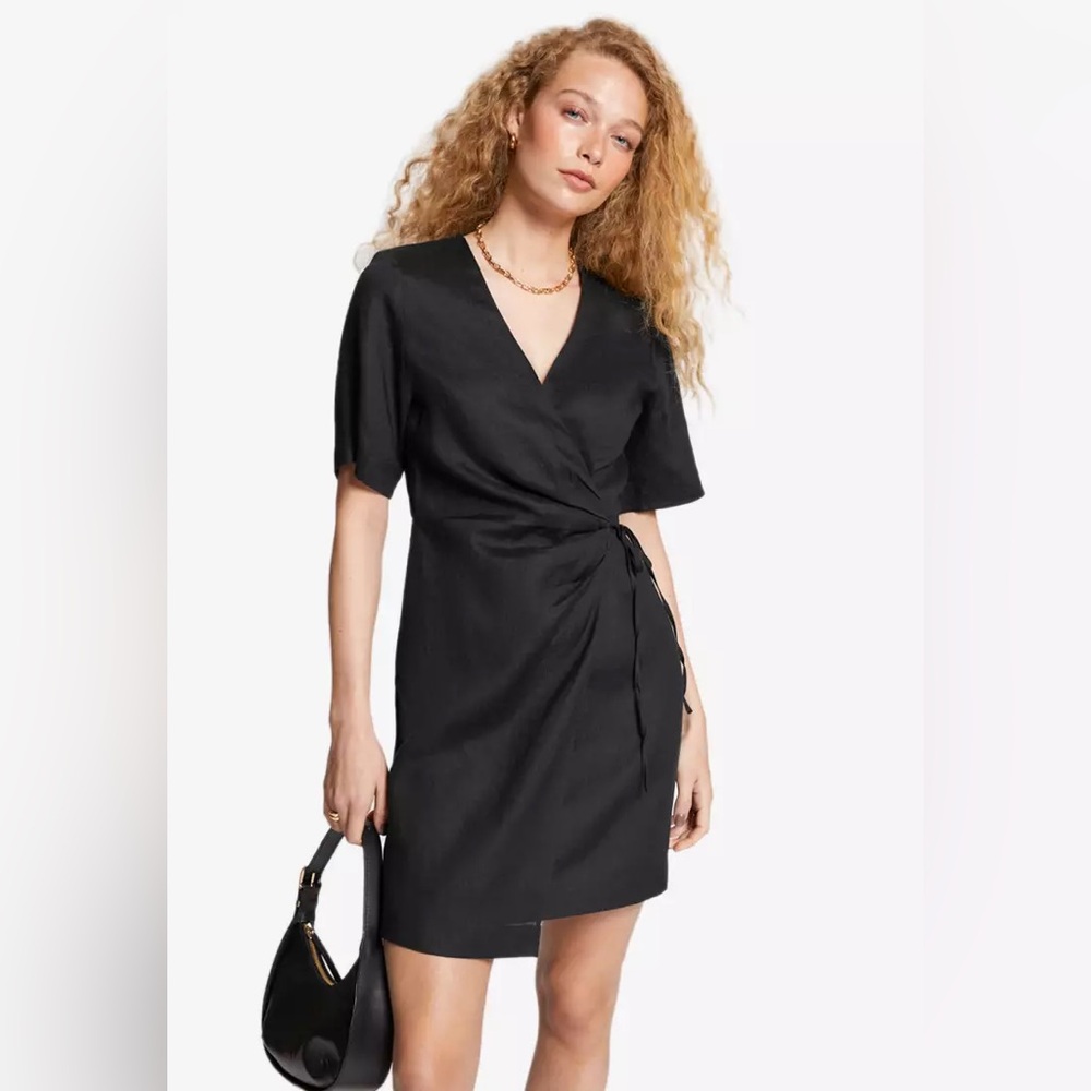 And Other Stories Black Linen Wrap Dress Size M